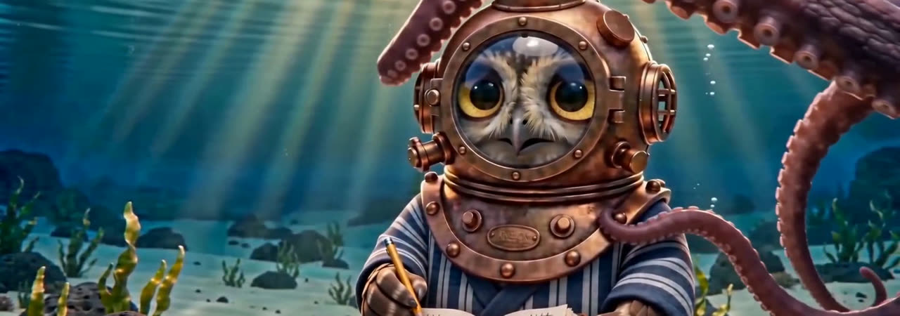 深き蒼の海底で魚群が流れる造りの場面