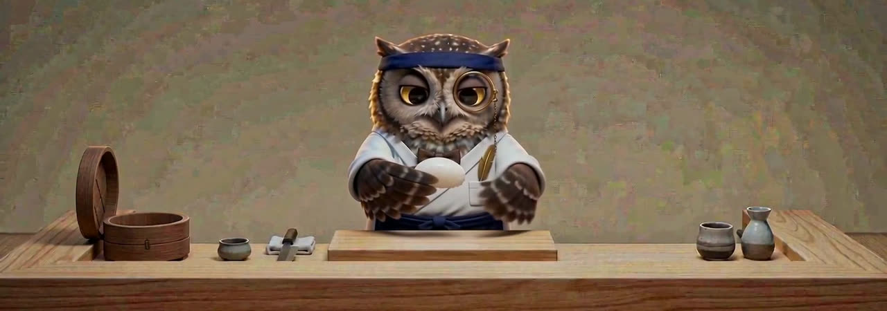 寿司カウンターに立つマスター・アウリ